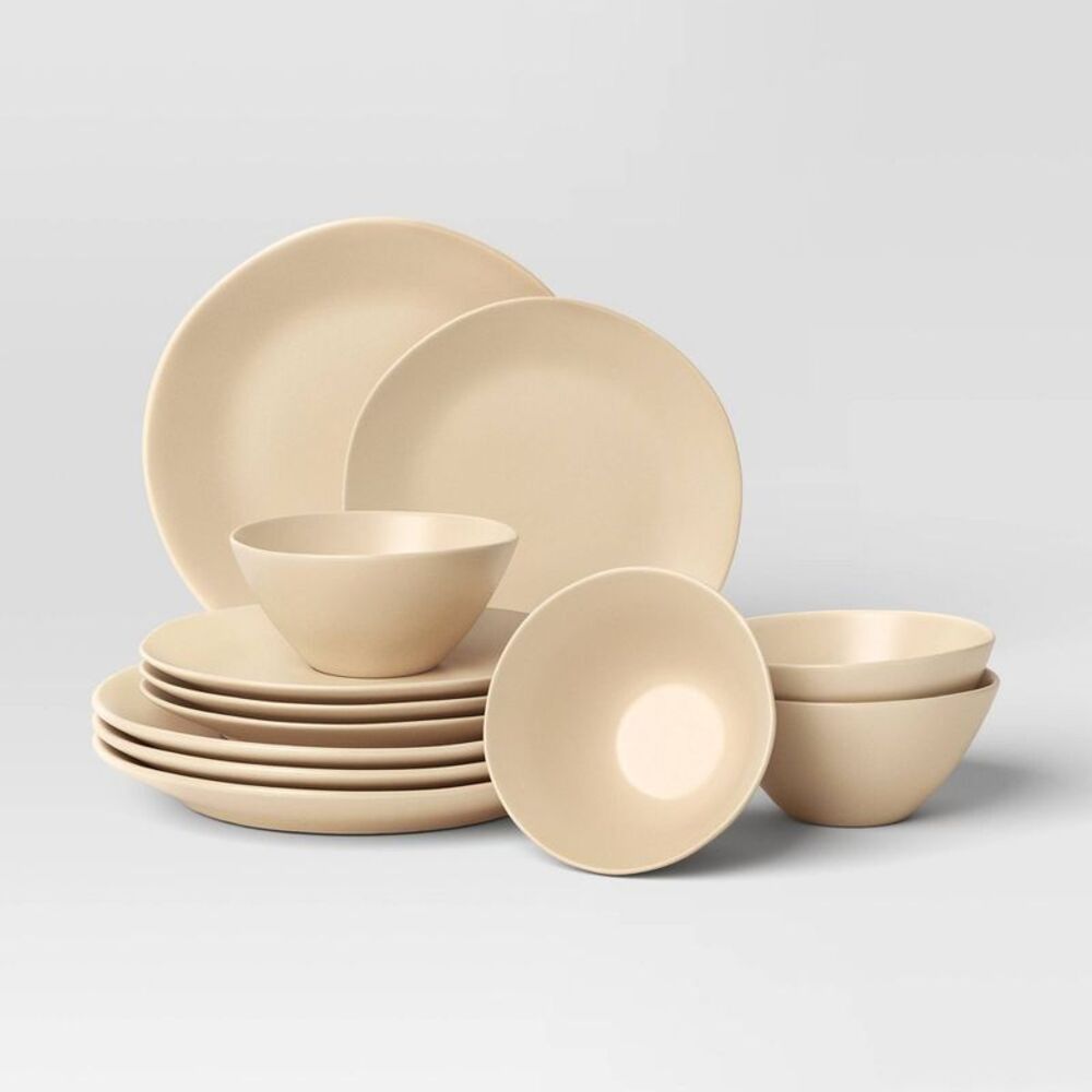 Threshold - 12pc Aralia Organic Coupe Dinnerware Set Beige - T Beige